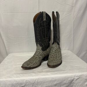 Men's Justin Diamond J Gray Elephant PRINT Leather Roper Cowboy Boots.